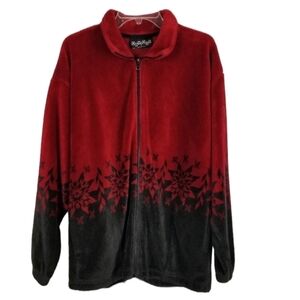 Obvious Vintage Fleece Full Zip Jacket Snowflake Star Red Black Womens Sz Large